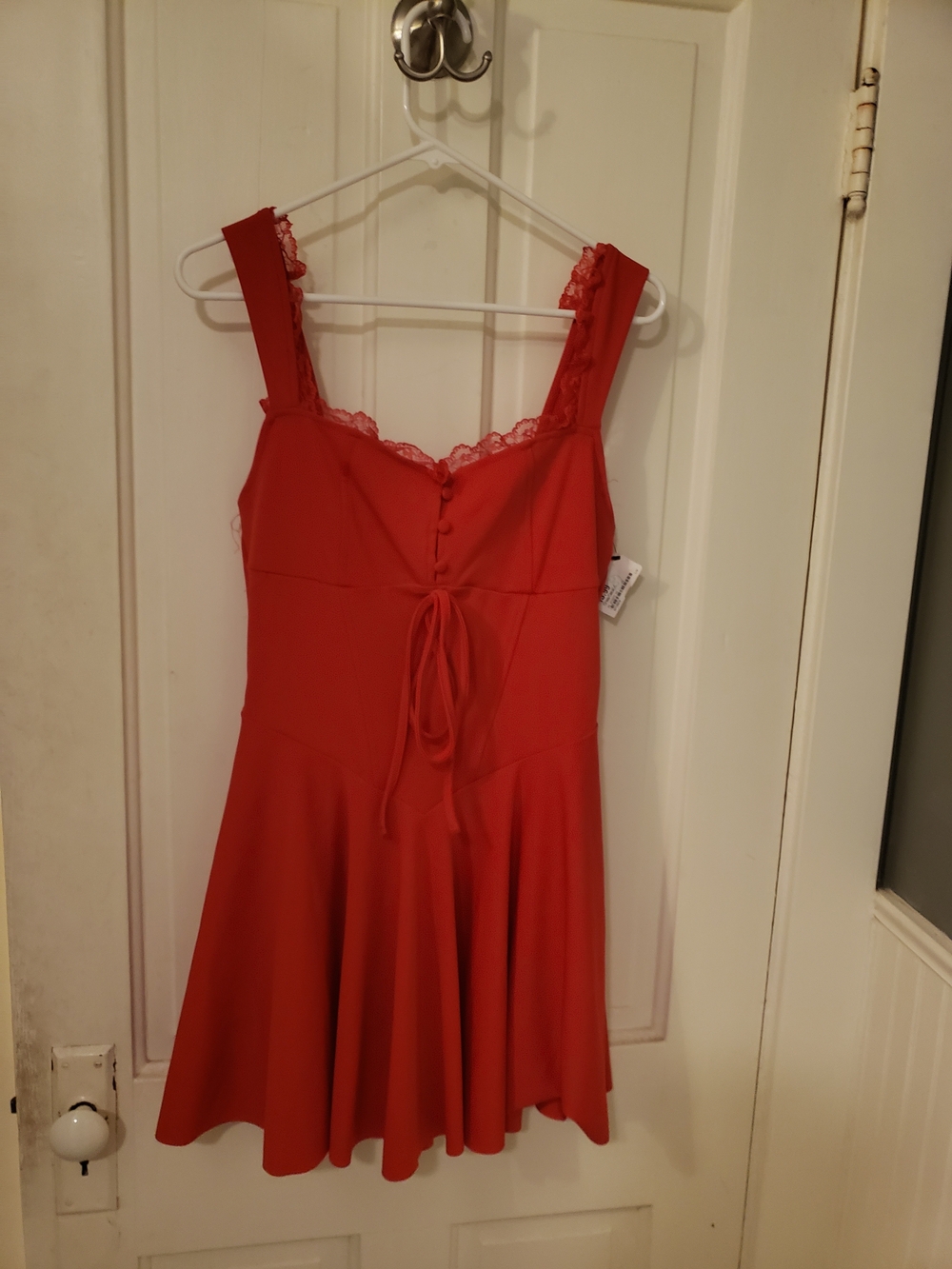 Red Lace-Trim Tie-Front Mini Dress